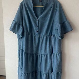 SHEIN Denim Inspired Blue Tiered Midi Dress